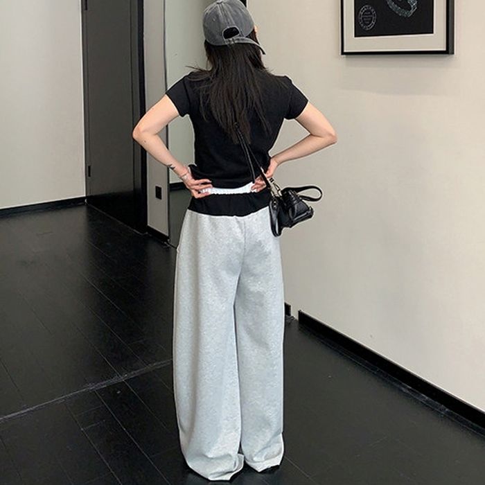 カラーブロック ロゴウエスト ワイドパンツ 10029