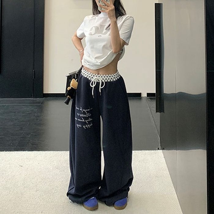 ドット柄ウエスト レタリング ワイドパンツ 10027