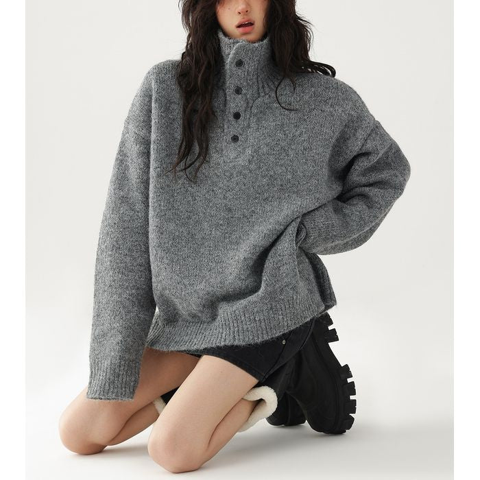 ボタンハイネック ニット 10042