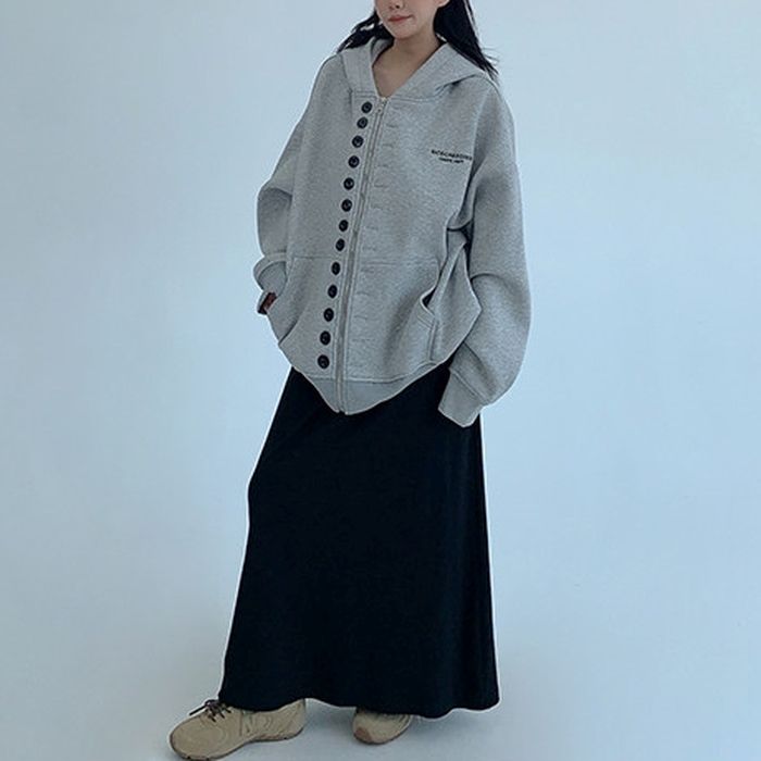 ボタン＆ジップ フード付きアウター 10025