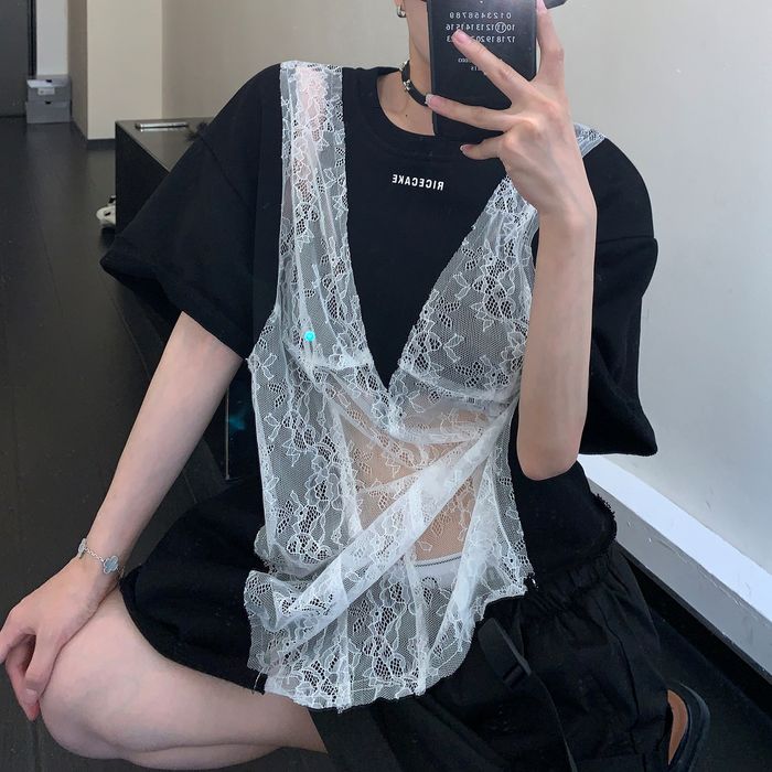 シア―レース切替 Tシャツ 10093