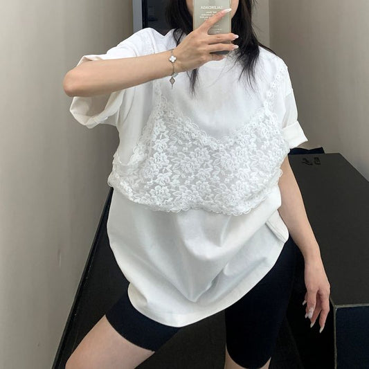 レースキャミ レイヤード Tシャツ 10081