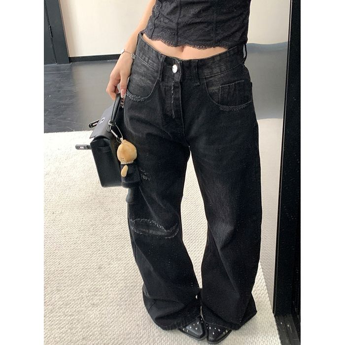 ワイドレッグ ダメージジーンズ 10028