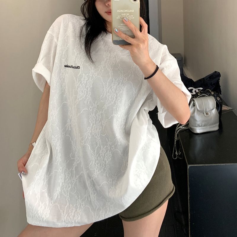 刺繍レース オーバーサイズTシャツ 10038