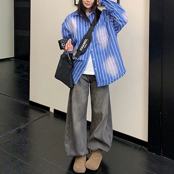 ユーズド加工 ストライプシャツ 10109