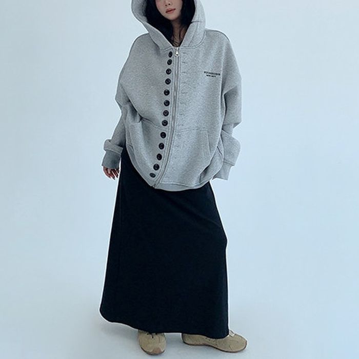 ボタン＆ジップ フード付きアウター 10025