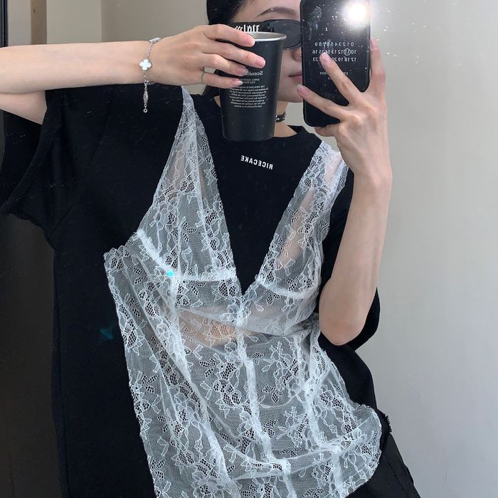 シア―レース切替 Tシャツ 10093