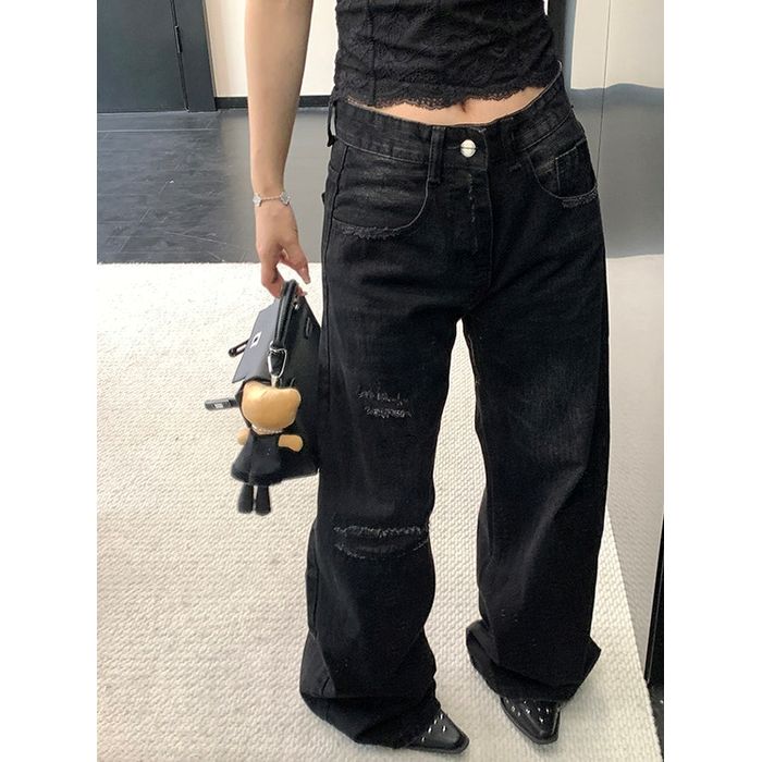 ワイドレッグ ダメージジーンズ 10028
