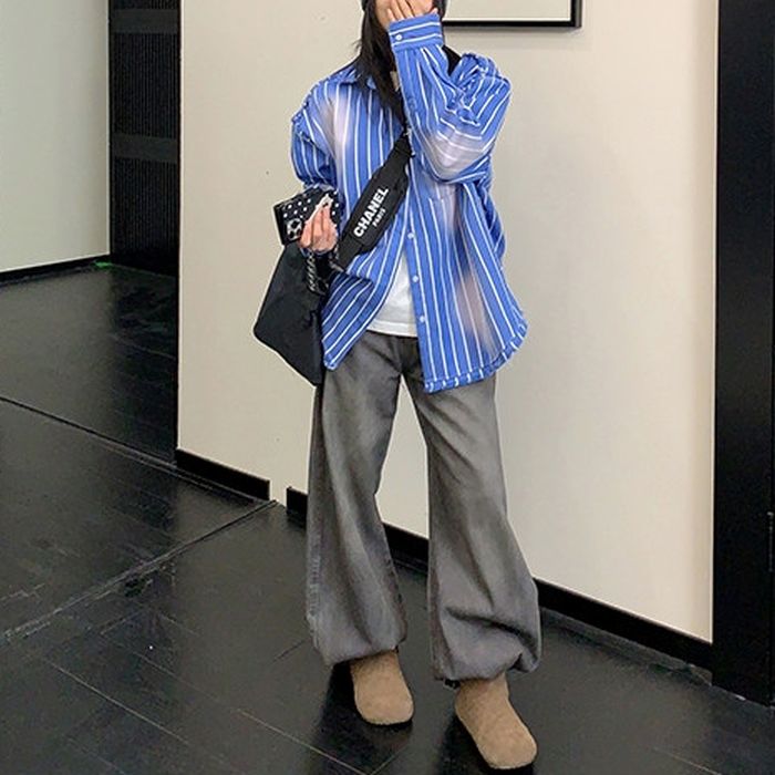 ユーズド加工 ストライプシャツ 10109
