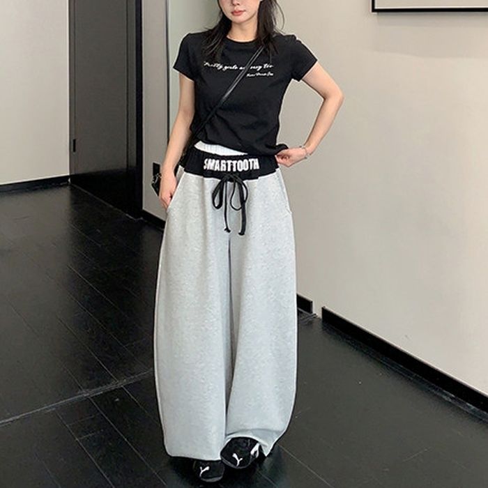 カラーブロック ロゴウエスト ワイドパンツ 10029