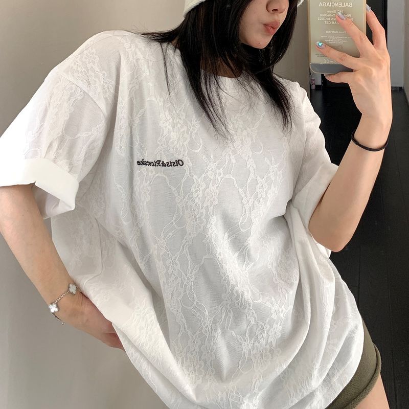 刺繍レース オーバーサイズTシャツ 10038