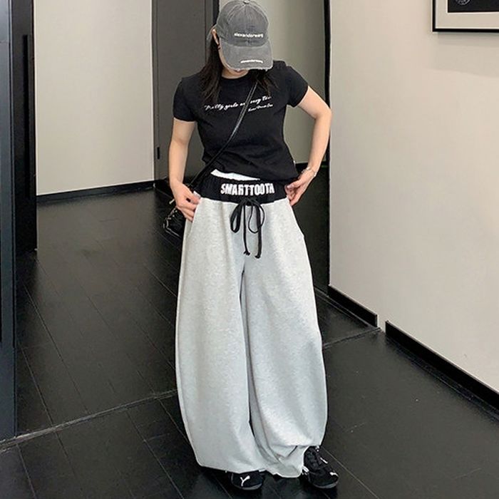 カラーブロック ロゴウエスト ワイドパンツ 10029