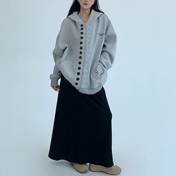 ボタン＆ジップ フード付きアウター 10025