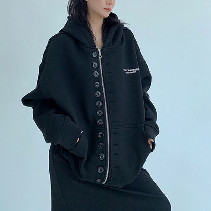ボタン＆ジップ フード付きアウター 10025