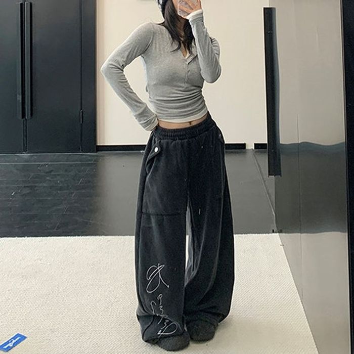 ロゴ刺繍 ワイドパンツ 10024