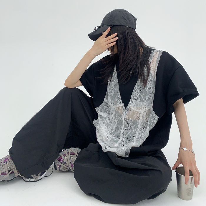 シア―レース切替 Tシャツ 10093