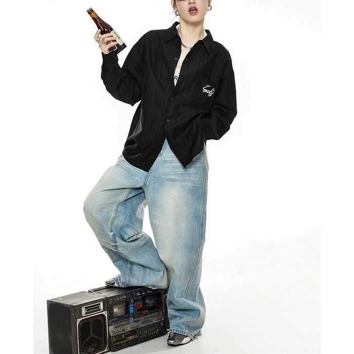 ロゴ刺繍 シア―シャツ 10096