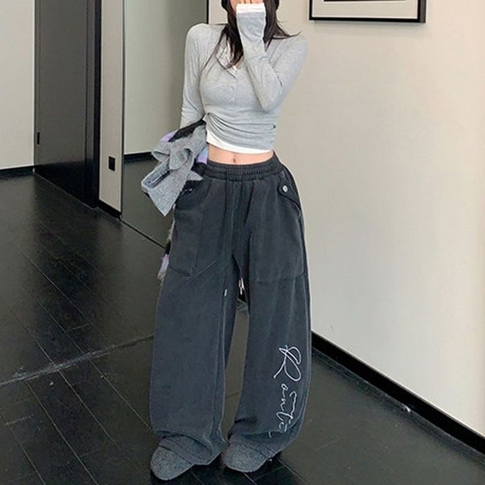 ロゴ刺繍 ワイドパンツ 10024