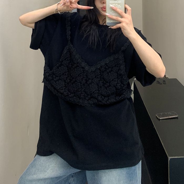 レースキャミ レイヤード Tシャツ 10081