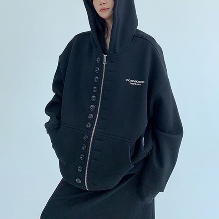 ボタン＆ジップ フード付きアウター 10025