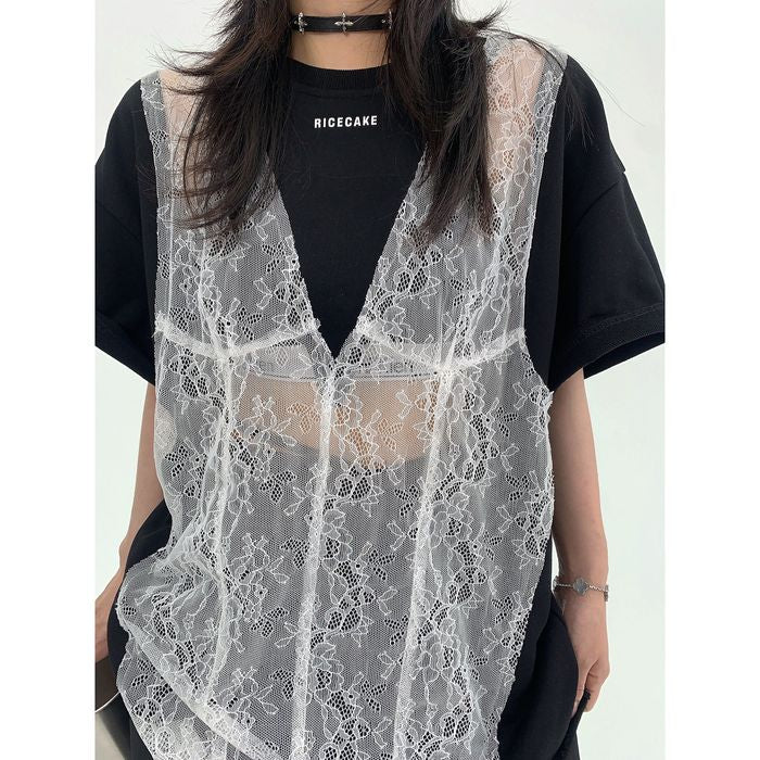 シア―レース切替 Tシャツ 10093