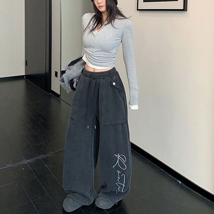 ロゴ刺繍 ワイドパンツ 10024