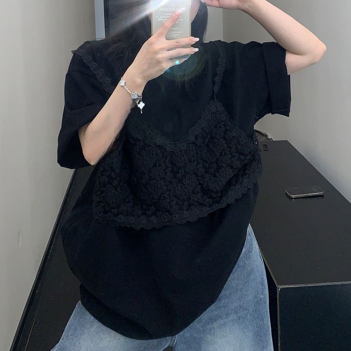 レースキャミ レイヤード Tシャツ 10081