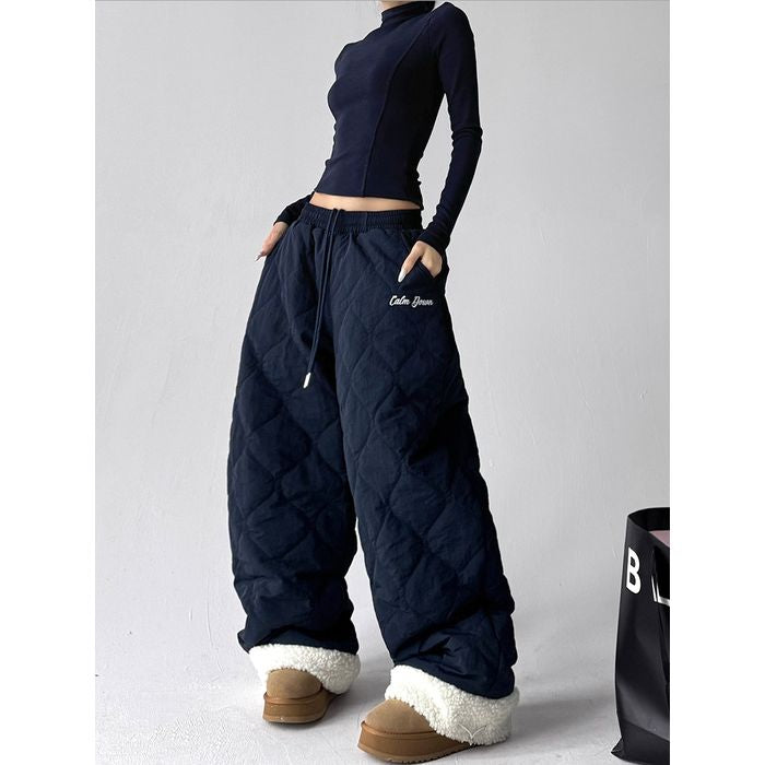 ボアトリム キルティング ワイドパンツ 10002