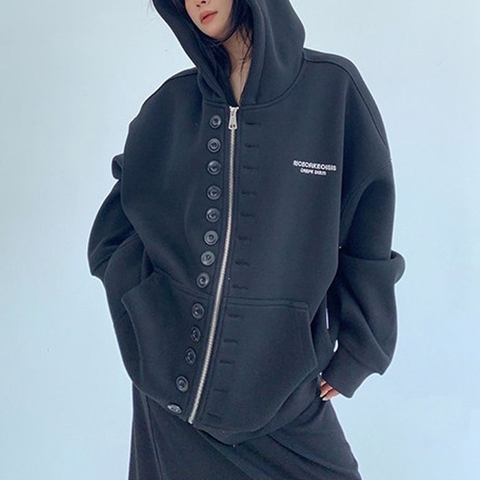 ボタン＆ジップ フード付きアウター 10025