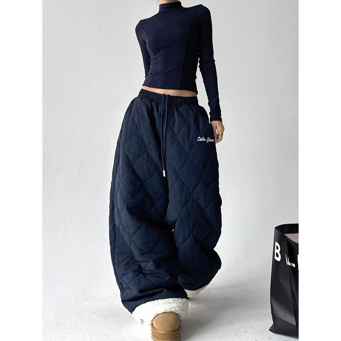 ボアトリム キルティング ワイドパンツ 10002