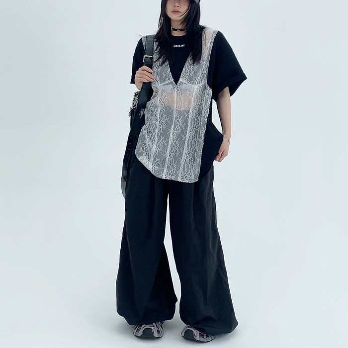 シア―レース切替 Tシャツ 10093