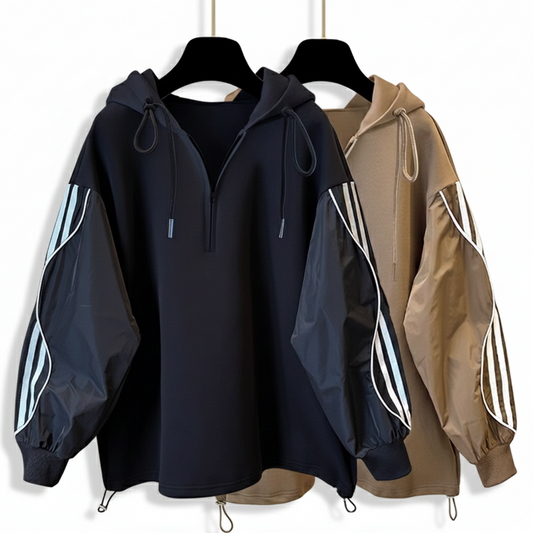 ストライプスリーブ ハーフジップパーカー 10018