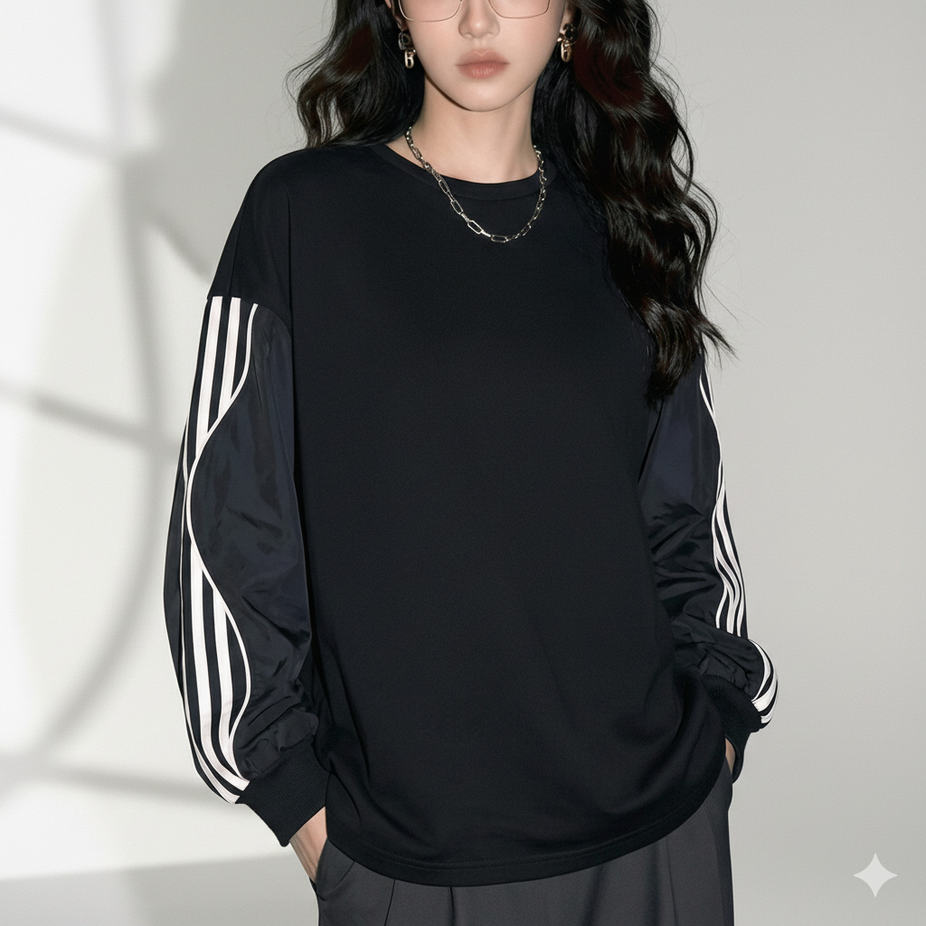 ストライプスリーブ プルオーバー 10011