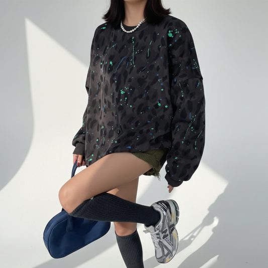 ペイント＆レオパード プルオーバー 10019