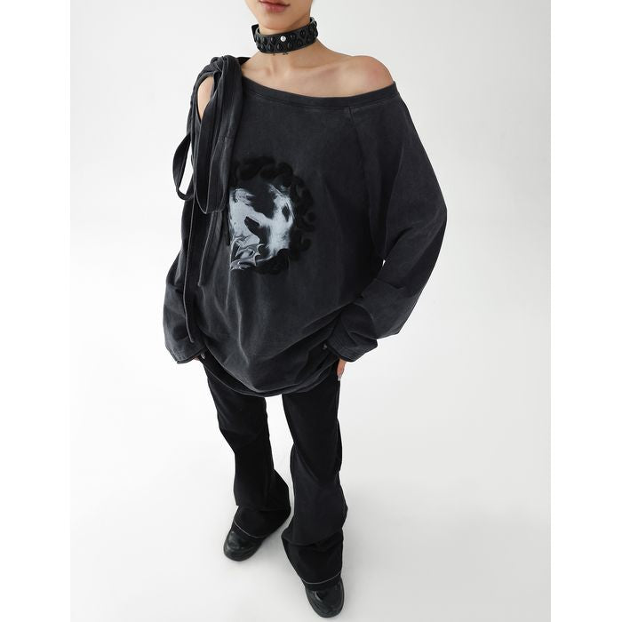 リボンタイ オフショルダー 長袖Tシャツ 10144