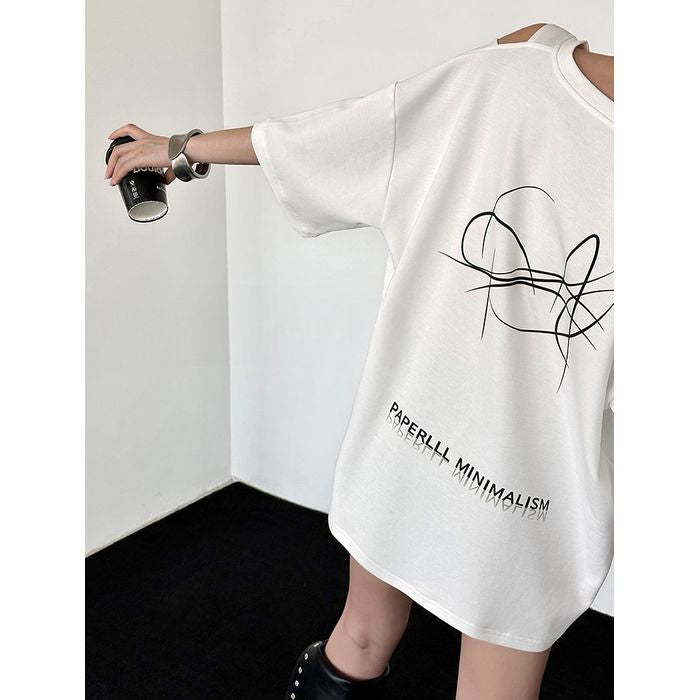 アシンメトリーデザイン バックプリント Tシャツ 10162
