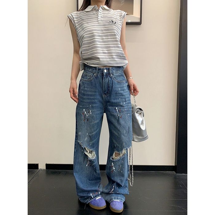 ペイント加工 ダメージジーンズ 10218
