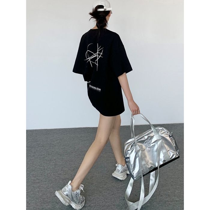 アシンメトリーデザイン バックプリント Tシャツ 10162