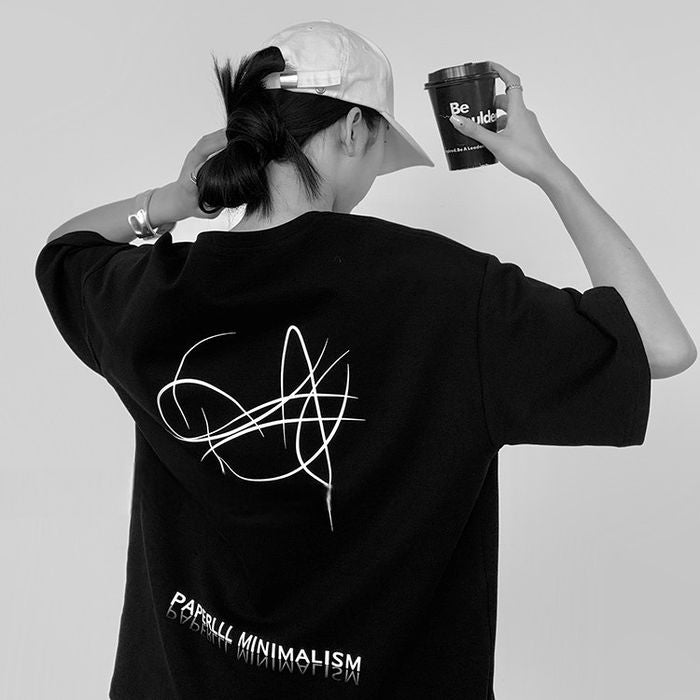 アシンメトリーデザイン バックプリント Tシャツ 10162