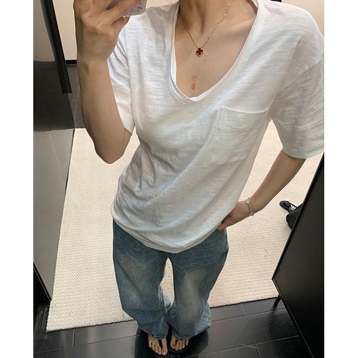 ポケット付 Vネック Tシャツ 10221