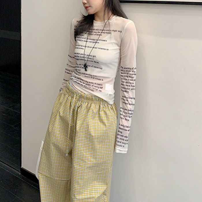 英字プリント シア― 長袖Tシャツ 10167