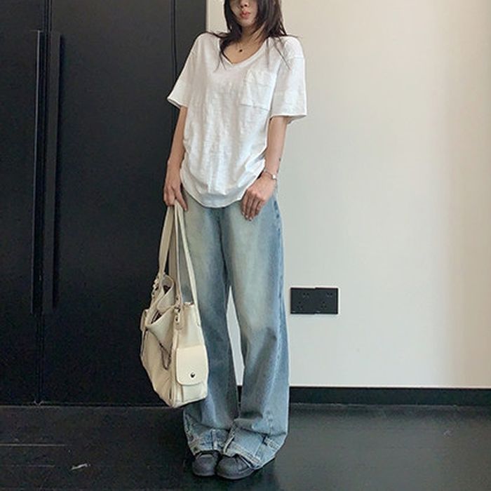 ポケット付 Vネック Tシャツ 10221