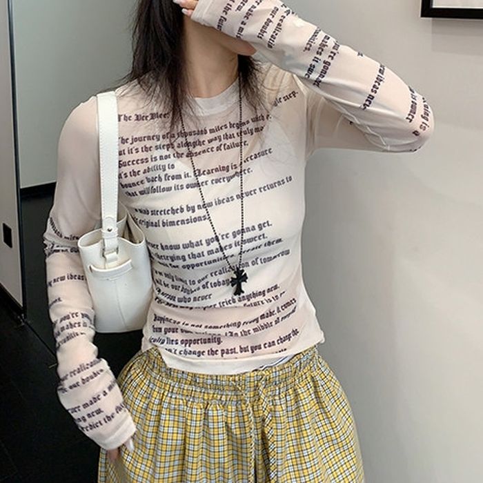 英字プリント シア― 長袖Tシャツ 10167