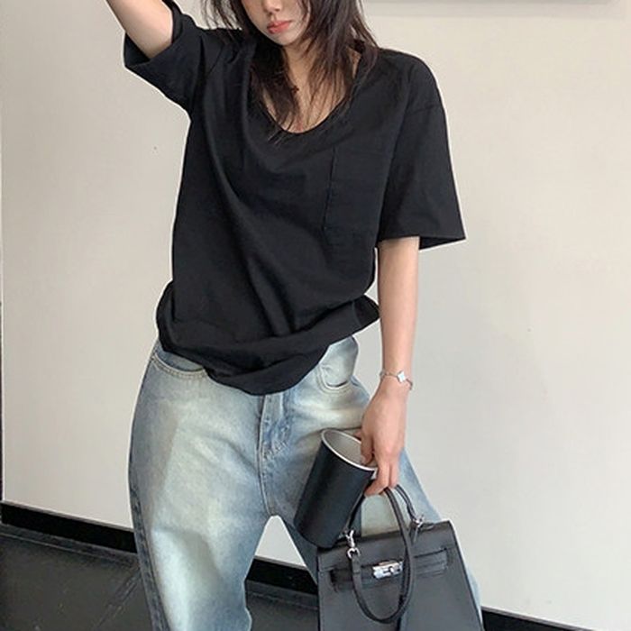 ポケット付 Vネック Tシャツ 10221