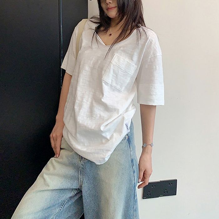 ポケット付 Vネック Tシャツ 10221