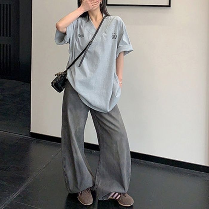 Vネック オーバーサイズTシャツ 10227