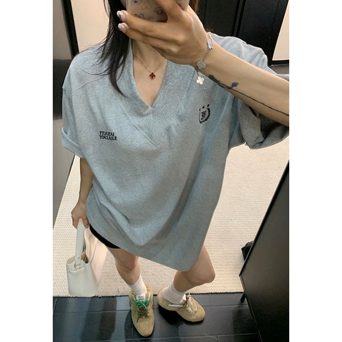 Vネック オーバーサイズTシャツ 10227