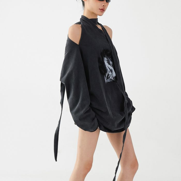 リボンタイ オフショルダー 長袖Tシャツ 10144