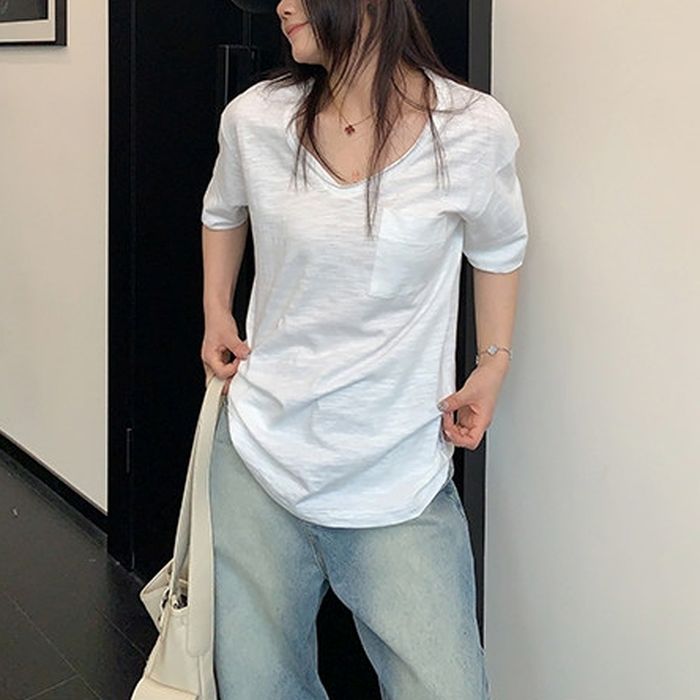 ポケット付 Vネック Tシャツ 10221