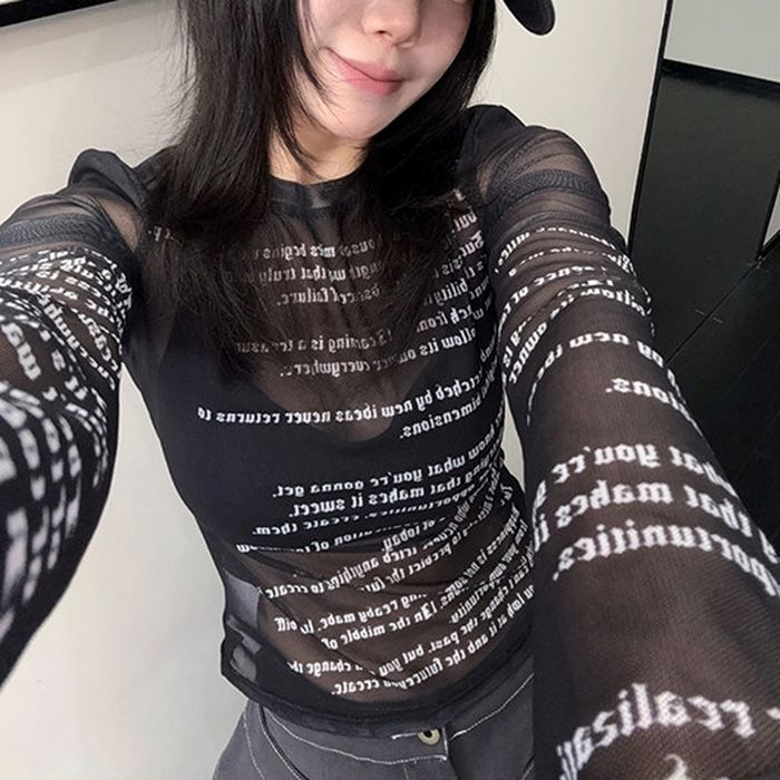 英字プリント シア― 長袖Tシャツ 10167